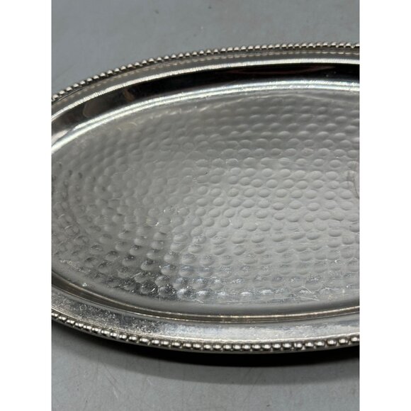 Paradigm Hammered Silver-Plated Oval Serving Tray With Beaded Rim India READ - Picture 2 of 9